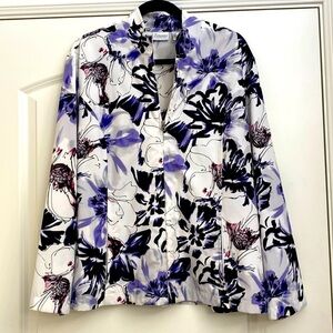 Chico’s Jacket lightweight Women’s 3 /XL Zip Up Blouse Floral Artsy Art to wear